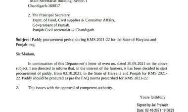 पंजाब और हरियाणा में धान खऱीद  रविवार से शुरू होगी ,  वैज्ञानिक उपलब्धियों को नकारने जैसा  था देर से  खरीद का फैसला