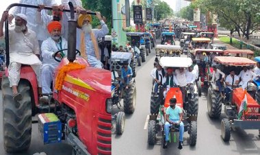 संयुक्त किसान मोर्चा के आह्वान पर भाकियू ने निकाला ट्रैक्टर मार्च